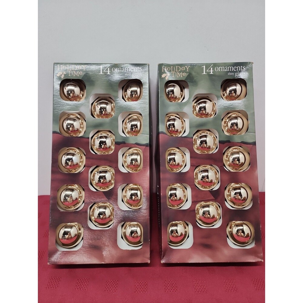 VTG Rauch Ind. Holiday Time Gold Shiny Glass Ball Ornaments 2~14 Packs 2.25"